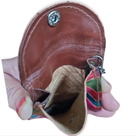 Vintage Leather Made in India Three Piece Clutch Wallet and Coin Purse Key Chain - Picture 12 of 14